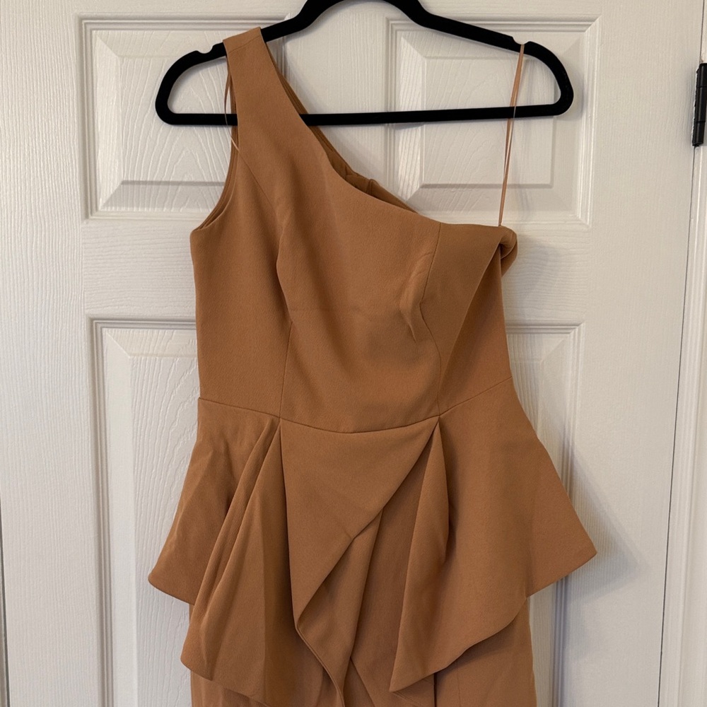New, never worn! - C/MEO Collective One-Shoulder Tan Dress - Picture 2 of 3